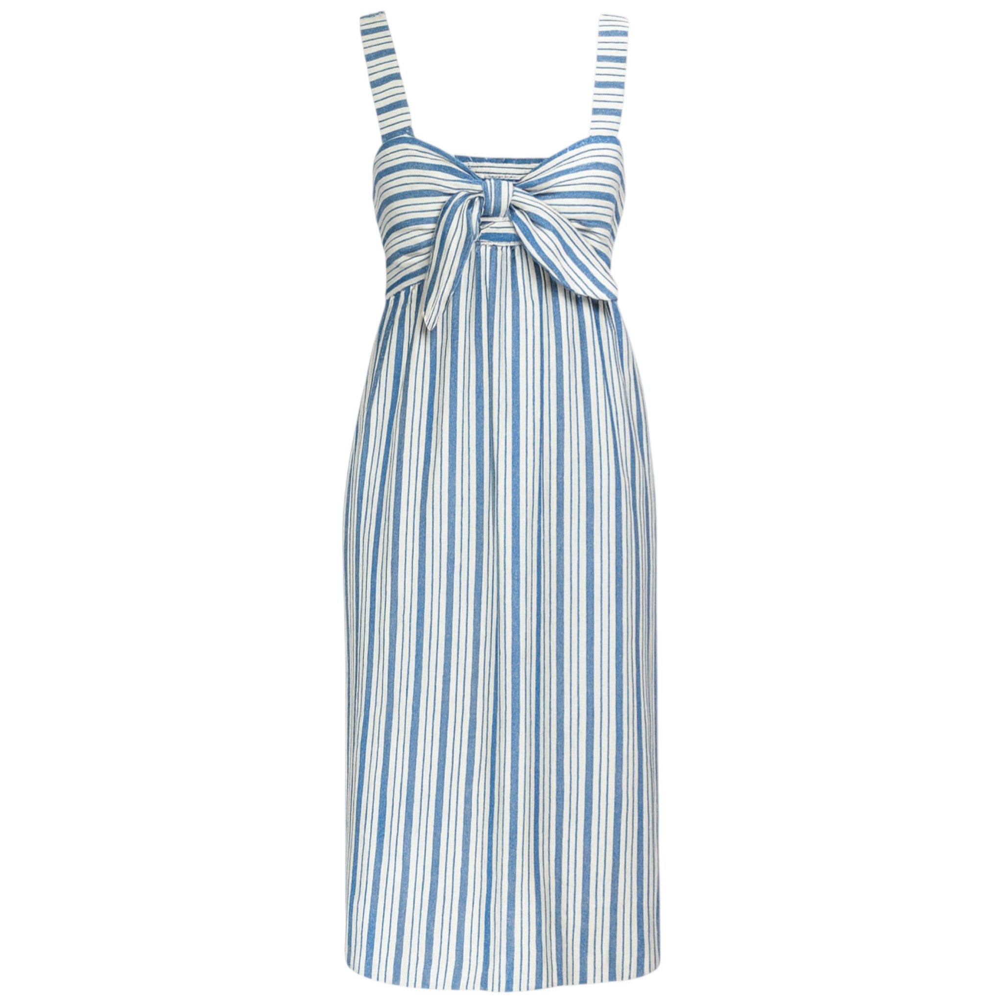 Women's striped sundress with front tie bow and adjustable straps – lightweight summer dress in Blue and White